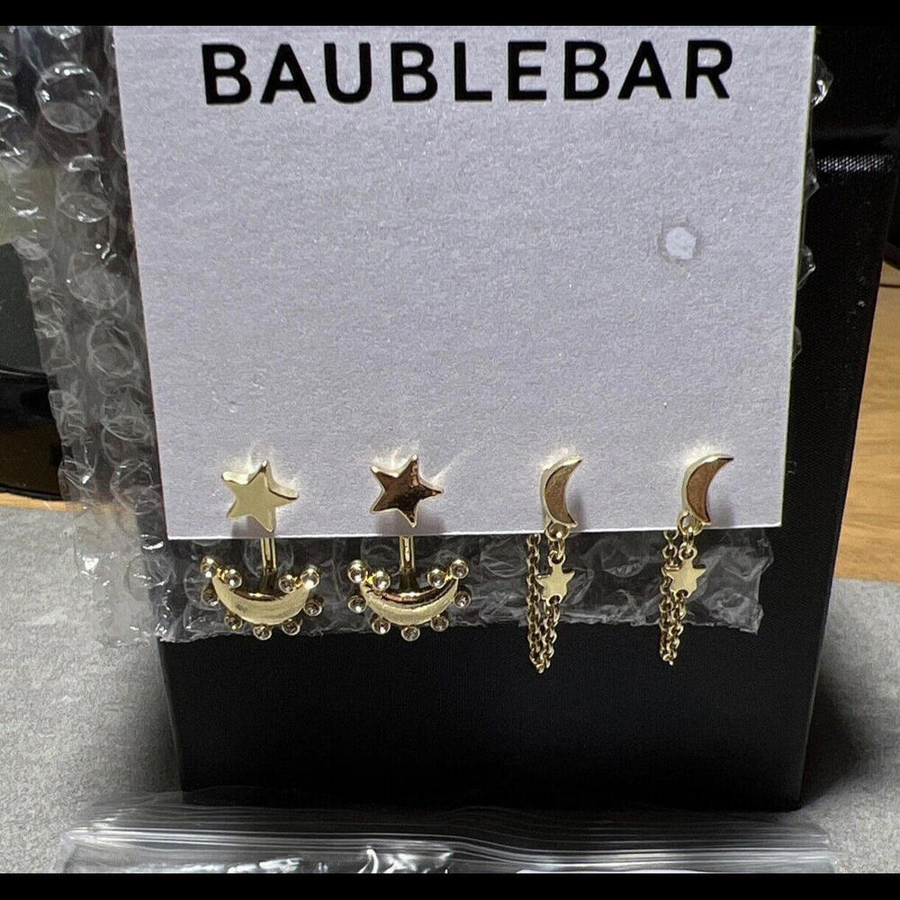 BAUBLEBAR Cosmic Couple Earring Set ~ 2 Pairs ~ Gold Dangles w/ Crystals